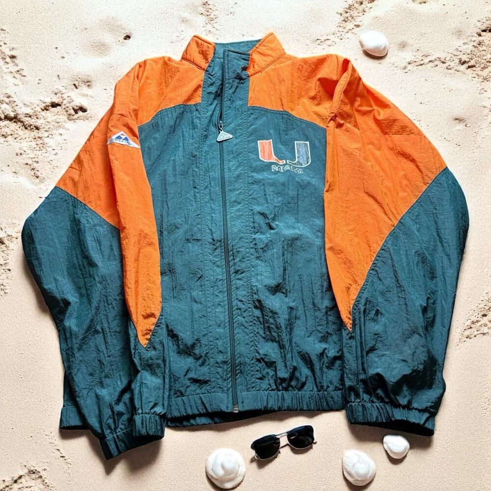 Vintage University Of Miami Hurricanes Windbreaker Mens Large Apex One Full Zip
